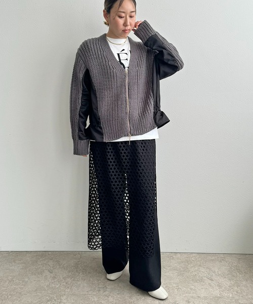 LHELBIE（レルビエ）の「ダブルジップドロストカーディガン（カーディガン/ボレロ・レディース・グレー/ネイビー系/アイボリー・M）」の5枚目の写真