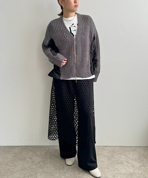 LHELBIE（レルビエ）の「ダブルジップドロストカーディガン（カーディガン/ボレロ・レディース・グレー/ネイビー系/アイボリー・M）」の7枚目の写真