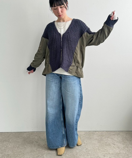 LHELBIE（レルビエ）の「ダブルジップドロストカーディガン（カーディガン/ボレロ・レディース・グレー/ネイビー系/アイボリー・M）」の17枚目の写真