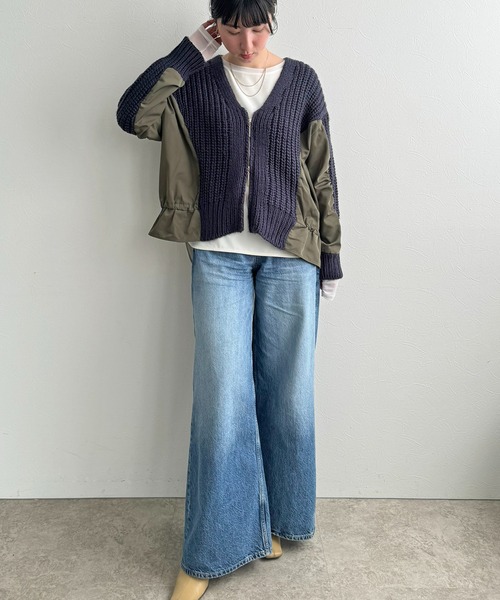 LHELBIE（レルビエ）の「ダブルジップドロストカーディガン（カーディガン/ボレロ・レディース・グレー/ネイビー系/アイボリー・M）」の21枚目の写真