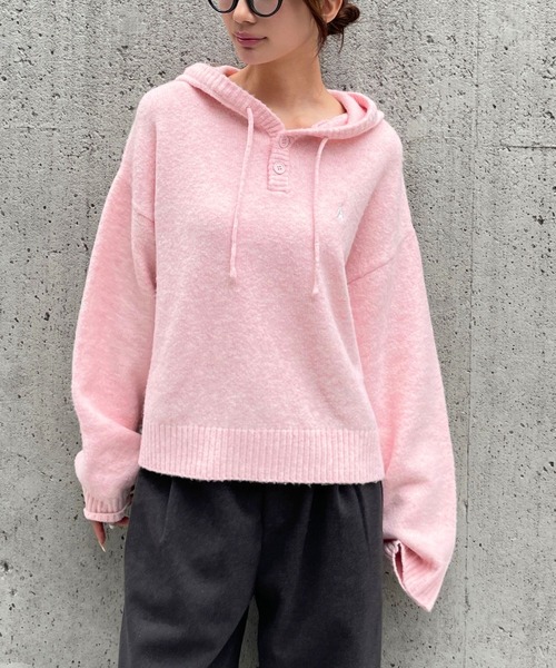 ALAND（エーランド）の「【UNISEX】ALAND／Aロゴニットフーディー（ニット/セーター・レディース・ブルー/グレー/ブラック/アイボリー/ピンク・SMALL/LARGE）」の5枚目の写真