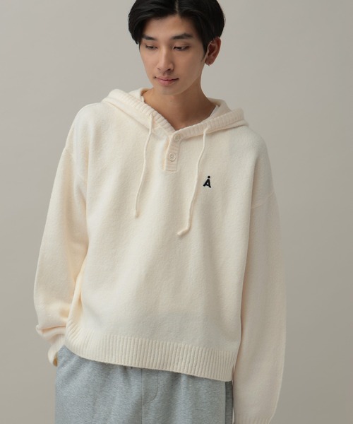 ALAND（エーランド）の「【UNISEX】ALAND／Aロゴニットフーディー（ニット/セーター・レディース・ブルー/グレー/ブラック/アイボリー/ピンク・SMALL/LARGE）」の10枚目の写真