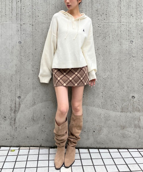 ALAND（エーランド）の「【UNISEX】ALAND／Aロゴニットフーディー（ニット/セーター・レディース・ブルー/グレー/ブラック/アイボリー/ピンク・SMALL/LARGE）」の11枚目の写真