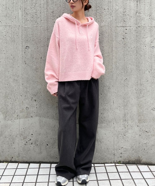 ALAND（エーランド）の「【UNISEX】ALAND／Aロゴニットフーディー（ニット/セーター・レディース・ブルー/グレー/ブラック/アイボリー/ピンク・SMALL/LARGE）」の14枚目の写真