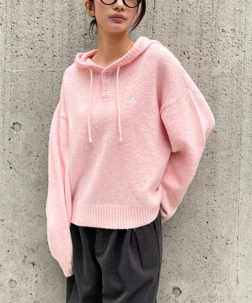 ALAND（エーランド）の「【UNISEX】ALAND／Aロゴニットフーディー（ニット/セーター・レディース・ブルー/グレー/ブラック/アイボリー/ピンク・SMALL/LARGE）」の17枚目の写真