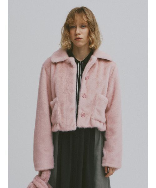 FURFUR（ファーファー）の「エコファージャケット（ブルゾン・レディース・アニマル/ピンク/チャコールグレー・F）」の2枚目の写真