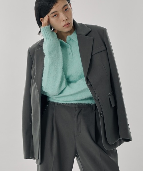 Perushu（ペルーシュ）の「ウールタッチスタッズレイヤードテーラードジャケット（テーラードジャケット・レディース・ライトブラウン/チャコールグレー/ライトグレー・SMALL/MEDIUM）」の2枚目の写真