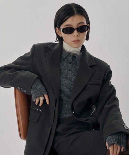 Perushu（ペルーシュ）の「ウールタッチスタッズレイヤードテーラードジャケット（テーラードジャケット・レディース・ライトブラウン/チャコールグレー/ライトグレー・SMALL/MEDIUM）」の21枚目の写真