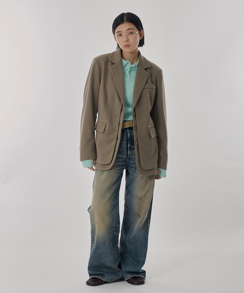 Perushu（ペルーシュ）の「ウールタッチスタッズレイヤードテーラードジャケット（テーラードジャケット・レディース・ライトブラウン/チャコールグレー/ライトグレー・SMALL/MEDIUM）」の9枚目の写真