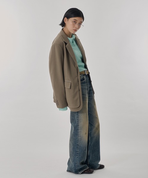 Perushu（ペルーシュ）の「ウールタッチスタッズレイヤードテーラードジャケット（テーラードジャケット・レディース・ライトブラウン/チャコールグレー/ライトグレー・SMALL/MEDIUM）」の11枚目の写真