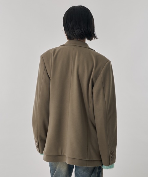 Perushu（ペルーシュ）の「ウールタッチスタッズレイヤードテーラードジャケット（テーラードジャケット・レディース・ライトブラウン/チャコールグレー/ライトグレー・SMALL/MEDIUM）」の8枚目の写真