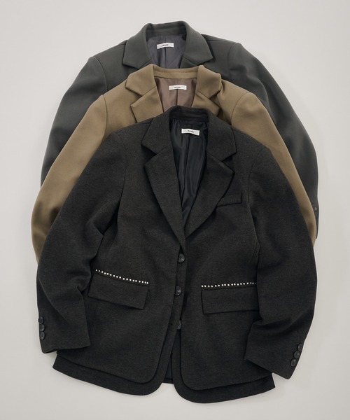 Perushu（ペルーシュ）の「ウールタッチスタッズレイヤードテーラードジャケット（テーラードジャケット・レディース・ライトブラウン/チャコールグレー/ライトグレー・SMALL/MEDIUM）」の20枚目の写真