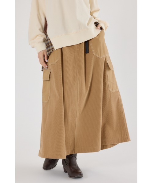 RODEO CROWNS WIDE BOWL(ロデオクラウンズワイドボウル)の「テープベルト異素材切替カーゴスカート(スカート・レディース・ブラック/ベージュ/グリーン・FREE)」の1枚目の写真