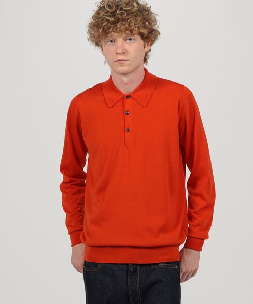 JOHN SMEDLEY(ジョンスメドレー)の「JOHN SMEDLEY DORSET メリノウール ポロカラープルオーバーニット(ニット/セーター・メンズ・グレー/ダークブラウン/オレンジ・M/S/L)」の5枚目の写真