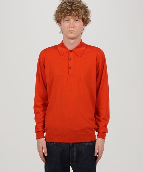 JOHN SMEDLEY(ジョンスメドレー)の「JOHN SMEDLEY DORSET メリノウール ポロカラープルオーバーニット(ニット/セーター・メンズ・グレー/ダークブラウン/オレンジ・M/S/L)」の6枚目の写真