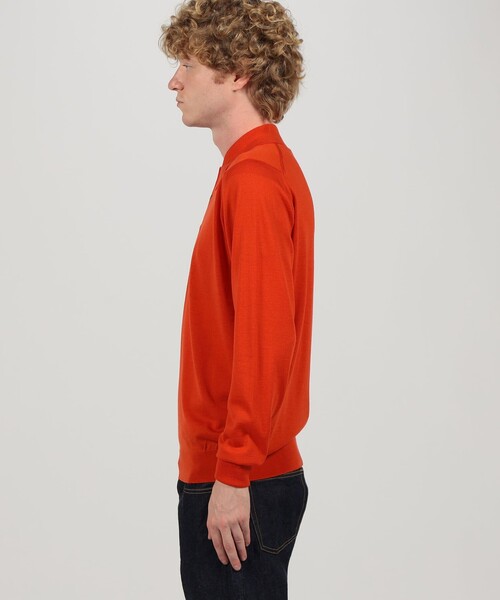 JOHN SMEDLEY(ジョンスメドレー)の「JOHN SMEDLEY DORSET メリノウール ポロカラープルオーバーニット(ニット/セーター・メンズ・グレー/ダークブラウン/オレンジ・M/S/L)」の7枚目の写真