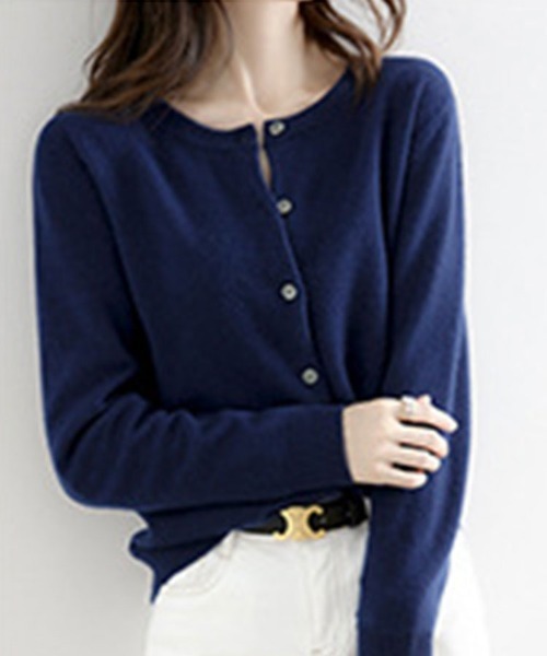 SallyLunn(サリーラン)の「クルーネックニットカーディガン(カーディガン/ボレロ・レディース・ベージュ/ネイビー/ブラック/グレー・L/M)」の8枚目の写真