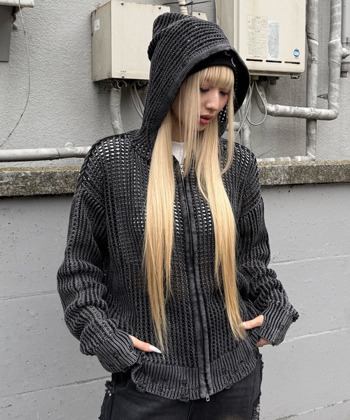 Figments（フィグメンツ）の「ブロックメッシュニットパーカー（パーカー・レディース・ブラック・FREE）」の2枚目の写真