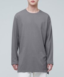 レイヤードクルーネック長袖Tシャツ_ロング丈 [グレー]