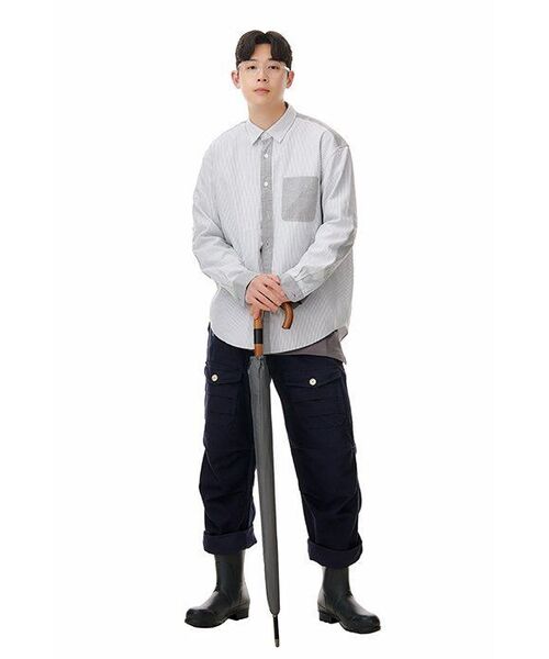 MUSINSA STANDARD（ムシンサスタンダード）の「レイヤードクルーネック長袖Tシャツ_ロング丈 [グレー]（Tシャツ/カットソー・メンズ・その他・SMALL/MEDIUM）」の9枚目の写真