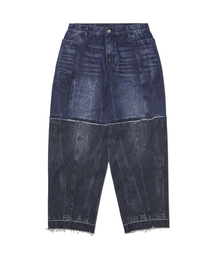 HALF & HALF DENIM PANTS - WASHED NAVY