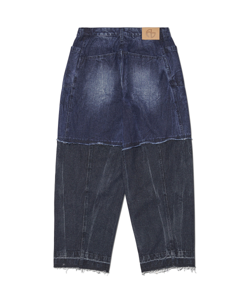 NOMANUAL(NOMANUAL)の「HALF & HALF DENIM PANTS - WASHED NAVY(デニムパンツ・レディース・その他・MEDIUM/LARGE/SMALL)」の2枚目の写真