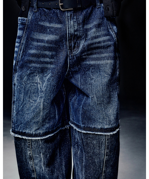 NOMANUAL(NOMANUAL)の「HALF & HALF DENIM PANTS - WASHED NAVY(デニムパンツ・レディース・その他・MEDIUM/LARGE/SMALL)」の3枚目の写真