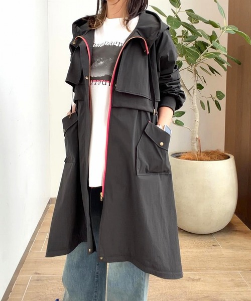 Q(キュー)の「リブドッキングミリタリーコート(ミリタリージャケット・レディース・チャコールグレー/カーキ・MEDIUM)」の2枚目の写真