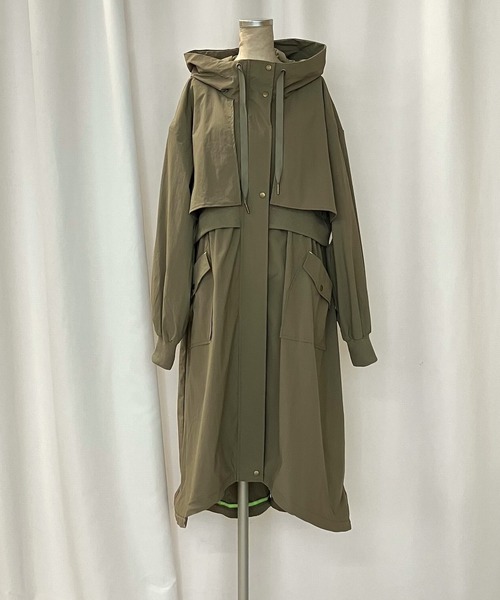 Q(キュー)の「リブドッキングミリタリーコート(ミリタリージャケット・レディース・チャコールグレー/カーキ・MEDIUM)」の3枚目の写真