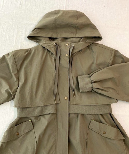 Q(キュー)の「リブドッキングミリタリーコート(ミリタリージャケット・レディース・チャコールグレー/カーキ・MEDIUM)」の6枚目の写真