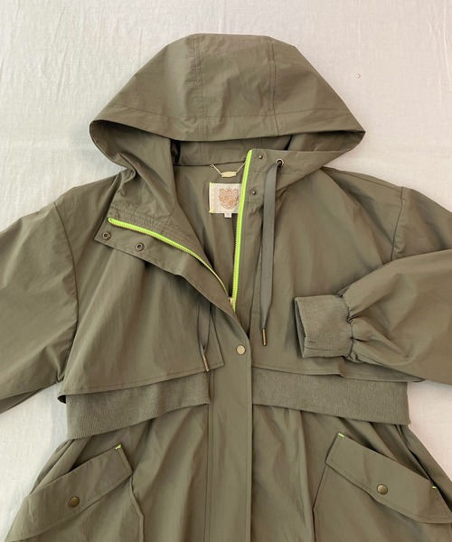 Q(キュー)の「リブドッキングミリタリーコート(ミリタリージャケット・レディース・チャコールグレー/カーキ・MEDIUM)」の8枚目の写真