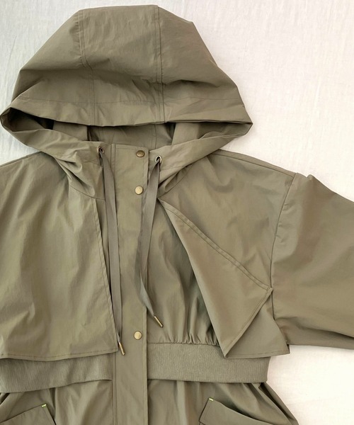 Q(キュー)の「リブドッキングミリタリーコート(ミリタリージャケット・レディース・チャコールグレー/カーキ・MEDIUM)」の16枚目の写真