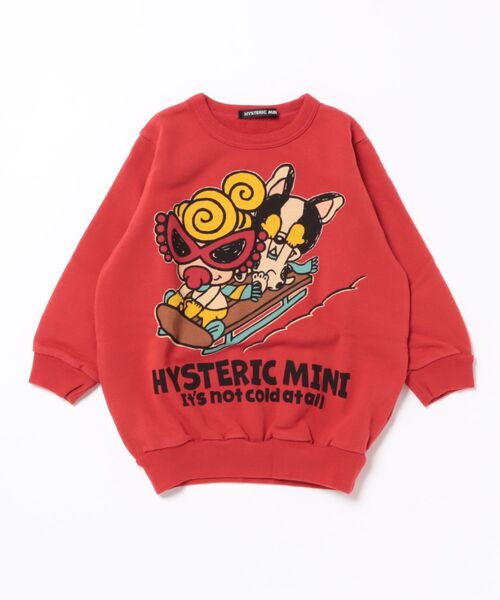 HYSTERIC MINI(ヒステリックミニ)の「WINTER WONDERLAND WITH J 裏毛トレーナー(スウェット・キッズ・レッド/ブラック/グレー・100)」の3枚目の写真
