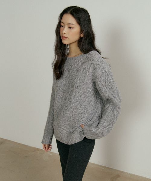 LINGSEOUL（リングソウル）の「fishermans knot knit-melange（ニット/セーター・レディース・グレー・FREE）」の3枚目の写真