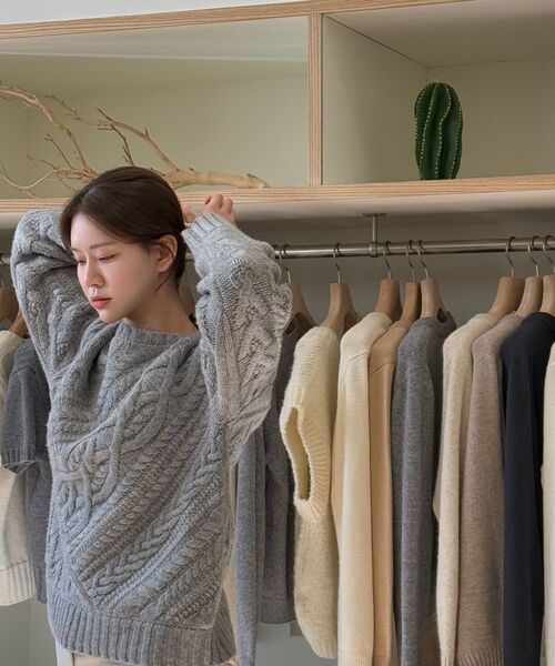 LINGSEOUL（リングソウル）の「fishermans knot knit-melange（ニット/セーター・レディース・グレー・FREE）」の5枚目の写真