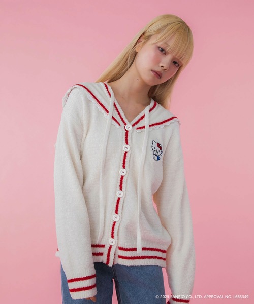 sanrio(サンリオ)の「【HELLO KITTY】ハローキティコラボ もこもこニット セーラーカーディガン(カーディガン/ボレロ・レディース・ホワイト/グレー・FREE)」の9枚目の写真