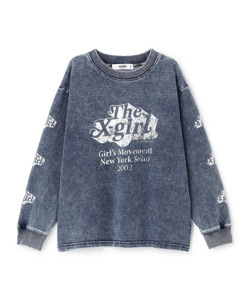 X-girl Stages（エックスガールステージス）の「ピグメントロゴ長袖Tシャツ（Tシャツ/カットソー・キッズ・ブルー/チャコール・100cm/120cm/80ｃｍ/90cm/140cm/110cm/130cm）」の2枚目の写真