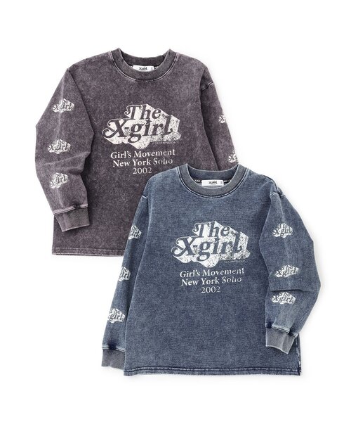 X-girl Stages（エックスガールステージス）の「ピグメントロゴ長袖Tシャツ（Tシャツ/カットソー・キッズ・ブルー/チャコール・100cm/120cm/80ｃｍ/90cm/140cm/110cm/130cm）」の7枚目の写真