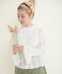 Dot&Stripes CHILD WOMAN | 80ボイルレース ピンタックスタンドカラーブラウス(シャツ/ブラウス)