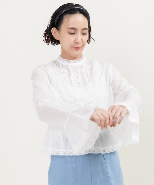 Dot&Stripes CHILD WOMAN(ドットアンドストライプス チャイルドウーマン)の「80ボイルレース ピンタックスタンドカラーブラウス(シャツ/ブラウス・レディース・ホワイト・FREE)」の11枚目の写真