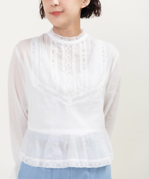 Dot&Stripes CHILD WOMAN(ドットアンドストライプス チャイルドウーマン)の「80ボイルレース ピンタックスタンドカラーブラウス(シャツ/ブラウス・レディース・ホワイト・FREE)」の14枚目の写真