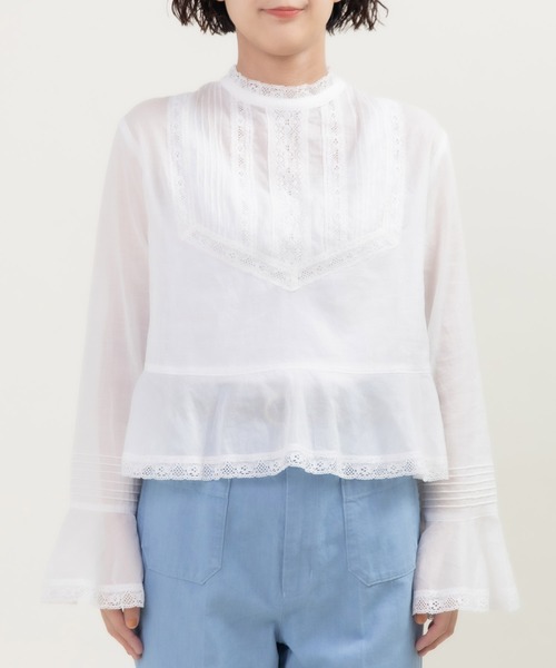 Dot&Stripes CHILD WOMAN(ドットアンドストライプス チャイルドウーマン)の「80ボイルレース ピンタックスタンドカラーブラウス(シャツ/ブラウス・レディース・ホワイト・FREE)」の18枚目の写真