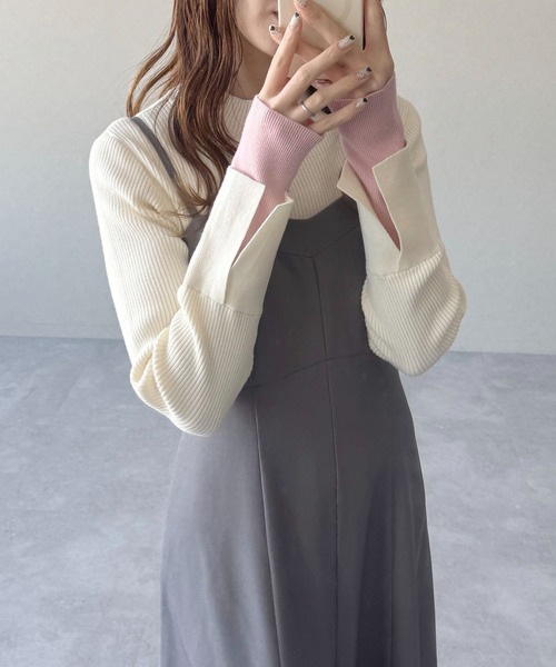 mysty woman(ミスティウーマン)の「袖レイヤード配色ニット 636274(ニット/セーター・レディース・グレー/ブラック系その他/アイボリー/ブラック・FREE)」の13枚目の写真