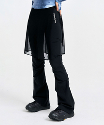 SHEER BOOT CUT SKIRT PANTS, BLACK
