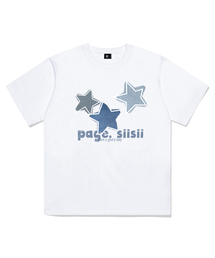 ブルーデニムスタープリンティング半袖Tシャツホワイト