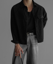 BOWLOW PRODUCT（バウロープロダクト）の「Stripe One Pocket Crop Shirt [Black]（シャツ/ブラウス）」