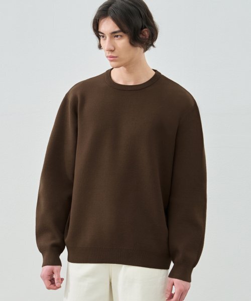 Soft essential round knit [BROWN] — мягкая трикотажная футболка, коричневая