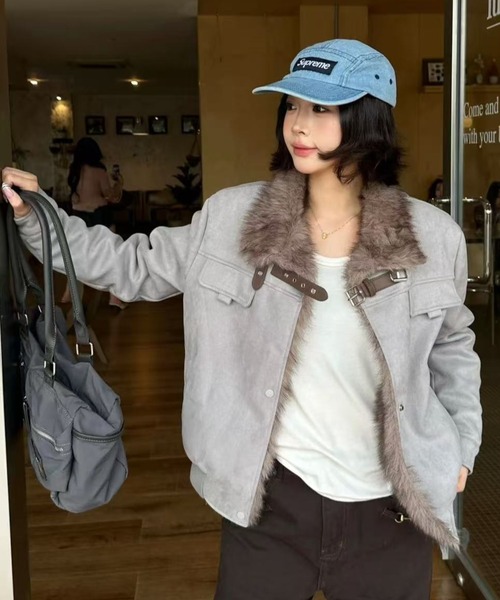 セール】【秋冬新作】2WAYボリュームファーカラームートンライク