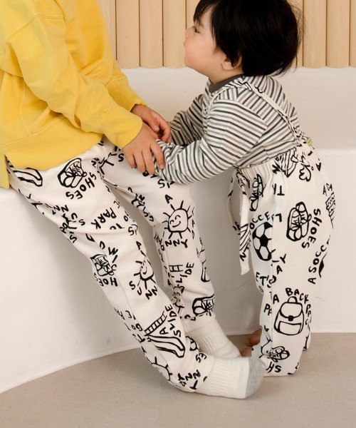 MAKE YOUR DAY（メイクユアデイ）の「ピクニックデー総柄リブパンツ■80～140cm（スウェットパンツ・キッズ・アイボリー/レッド・80/90/100/110/120）」の9枚目の写真
