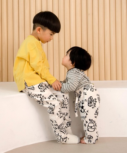 MAKE YOUR DAY（メイクユアデイ）の「ピクニックデー総柄リブパンツ■80～140cm（スウェットパンツ・キッズ・アイボリー/レッド・80/90/100/110/120）」の10枚目の写真